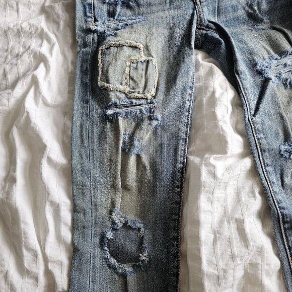 American Eagle Distressed Patchwork Skinny Jeans - 2014 - Light Wash - Sz 0 Reg - Picture 11 of 16